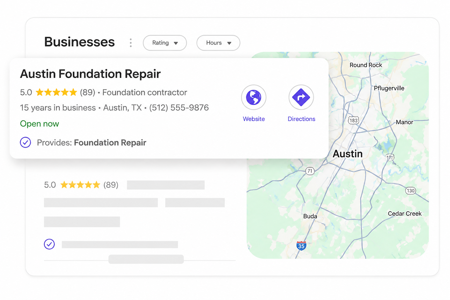 Google Maps business listing showing a top-ranked local service provider